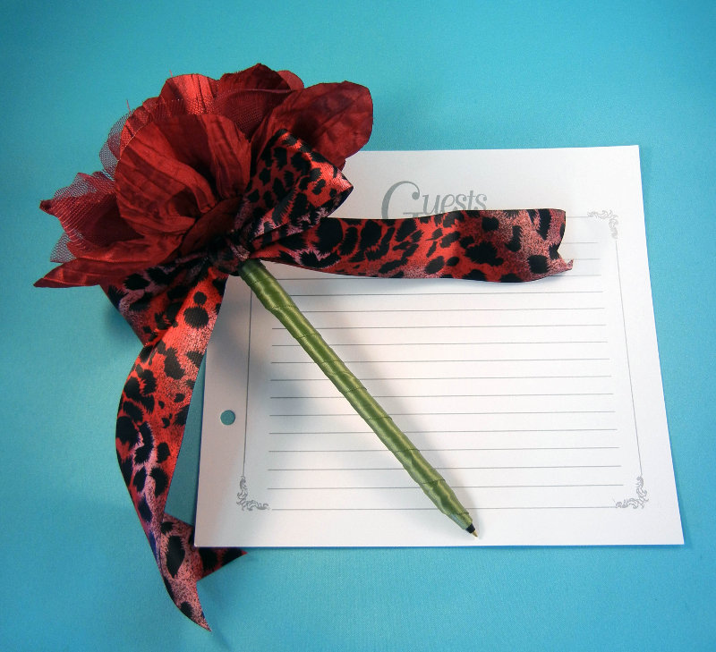 Red Flower Guest Pen w/Red Animal Print Ribbon